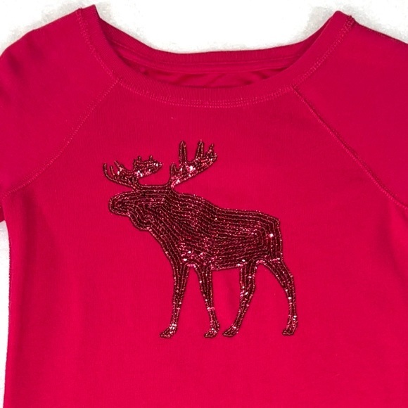 Abercrombie Kids sz M dark pink w sequin moose logo front long sleeve sweatshirt - Picture 3 of 12